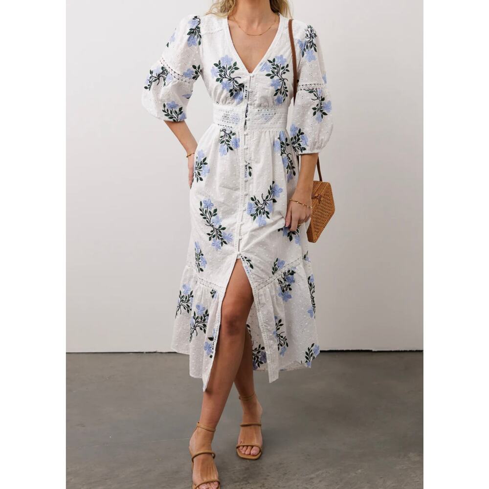 Just Me White and Blue Floral Midi Dress
